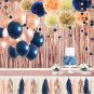32 Pack Navy Blue Rose Gold Party Decoration Kit, Navy Rose Gold Balloons, Curtains, Pape