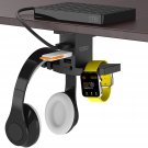 Headphone Stand With Usb Hub Under Desk Headset Hanger Mount Dual Hook Holder With 3 Usb
