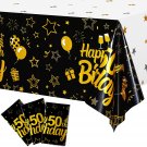 3 Pieces Happy 50Th Birthday Table Cloth Cover Party Decorations, Extra Large Black And G