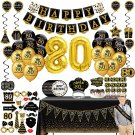 80Th Birthday Decorations For Men Women - (76Pack) Black Gold Party Banner, Pennant, Hang