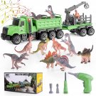 Dinosaur Toys Trucks For Boys Age 5, Take Apart Car Carrier Truck Toy With Electric Drill