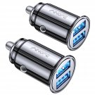 2 Pack Fast Mini Car Charger, 4.8A Metal Car Charger Adapter Flush Fit, Dual Port Usb Car
