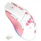 Sakura Pink Wireless Wired Gaming Mouse, Dual-Mode Rechargeable 7 Programmable Buttons,10