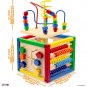 Wooden Activity Cube For Baby - 6 In-1 Baby Activity Play Cube With Bead Maze, Shape Sort