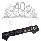 40Th Birthday Gifts For Woman, 40Th Birthday Tiara And Sash Silver, Happy 40Th Birthday P