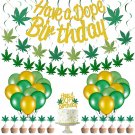 3 Pieces Pot Leaves Birthday Banners Weed Leaves Birthday Decorations, 13 Pieces Pot Leaf