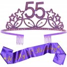 55Th Birthday Gifts For Woman, 55Th Birthday Tiara And Sash Purple, Happy 55Th Birthday P
