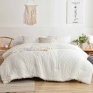 Queen Comforter Set White Tufted Jacquard Boho Soft Shabby Chic Reversible Down Alternati
