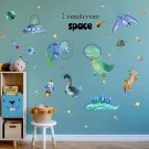 Watercolor Space Dinosaurs Astronauts Wall Decal, Peel Stick Dino Animal Planet Sticker N