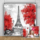 Vintage Paris Eiffel Tower Backdrop, 10X10Ft Hand-Painted Watercolor Red Maple Leaf Stree