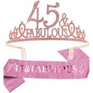 45Th Birthday Gifts For Women,45Th Birthday Tiara And Sash Pink,45Th Birthday Decorations