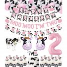 62 Packs Cow 2Nd Birthday Party Kit Moo Moo I'M Two Banner Happy Birthday Banner Two Cake