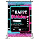 Happy Birthday Party Backdrop,Tic Tok Birthday Decoration,Twinkle Pink Blue Backdrop,Musi