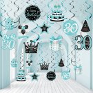 30 Pieces 30Th Birthday Hanging Swirl Decorations, Teal Silver Black Blue Turquoise 30 Bi