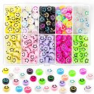 300Pcs Smiley Face Beads, 10Mm Acrylic Round Happy Face Loose Spacer Beads Colorful Smile