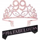 99Th Birthday Gifts For Woman, 99Th Birthday Tiara And Sash Pink, Happy 99Th Birthday Par
