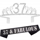 37Th Birthday Gifts For Woman, 37Th Birthday Tiara And Sash Silver, Happy 37Th Birthday P