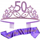 50Th Birthday Gifts For Woman, 50Th Birthday Tiara And Sash Purple, Happy 50Th Birthday P