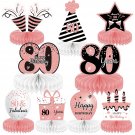 9 Pieces Rose Gold 80Th Birthday Decorations For Women Pink 80Th Birthday Centerpieces Fo