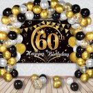 60Th Birthday Party Decoration Set,Large Black Gold 60Th Backdrop Banner Balloons Birthda