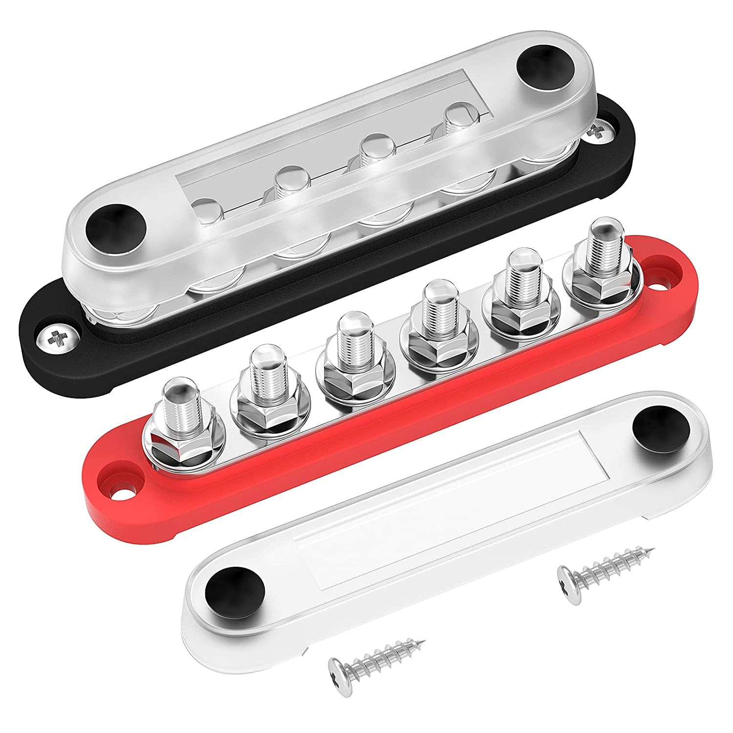 12V Bus Bar 6 X 5/16"" (M8) Terminal Studs 12 Volt Power Distribution Block With Cover Battery Bus