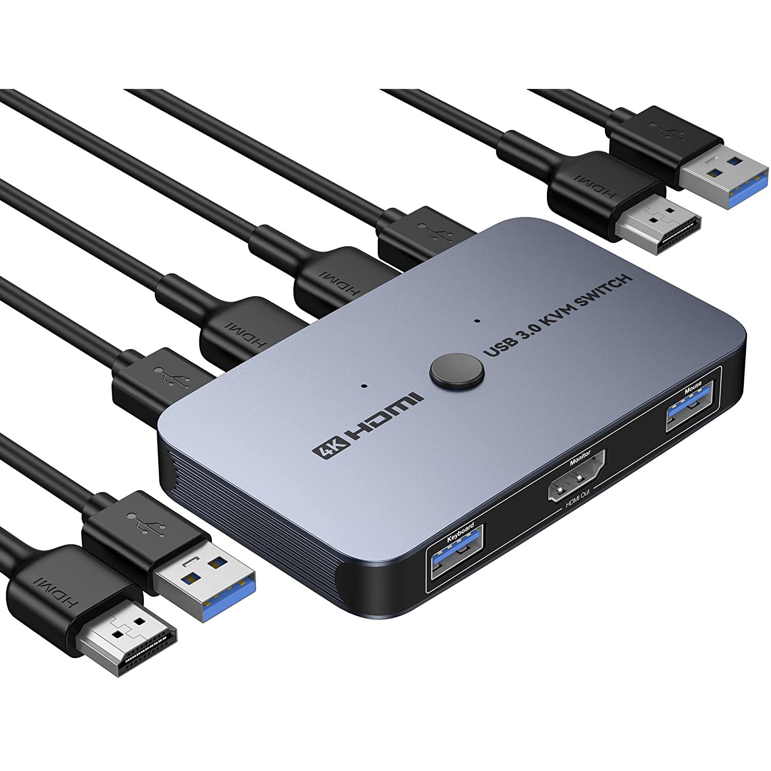 Kvm Switch, Aluminum Kvm Switch Hdmi,Usb Switch For 2 Computers Sharing Mouse Keyboard Printer To
