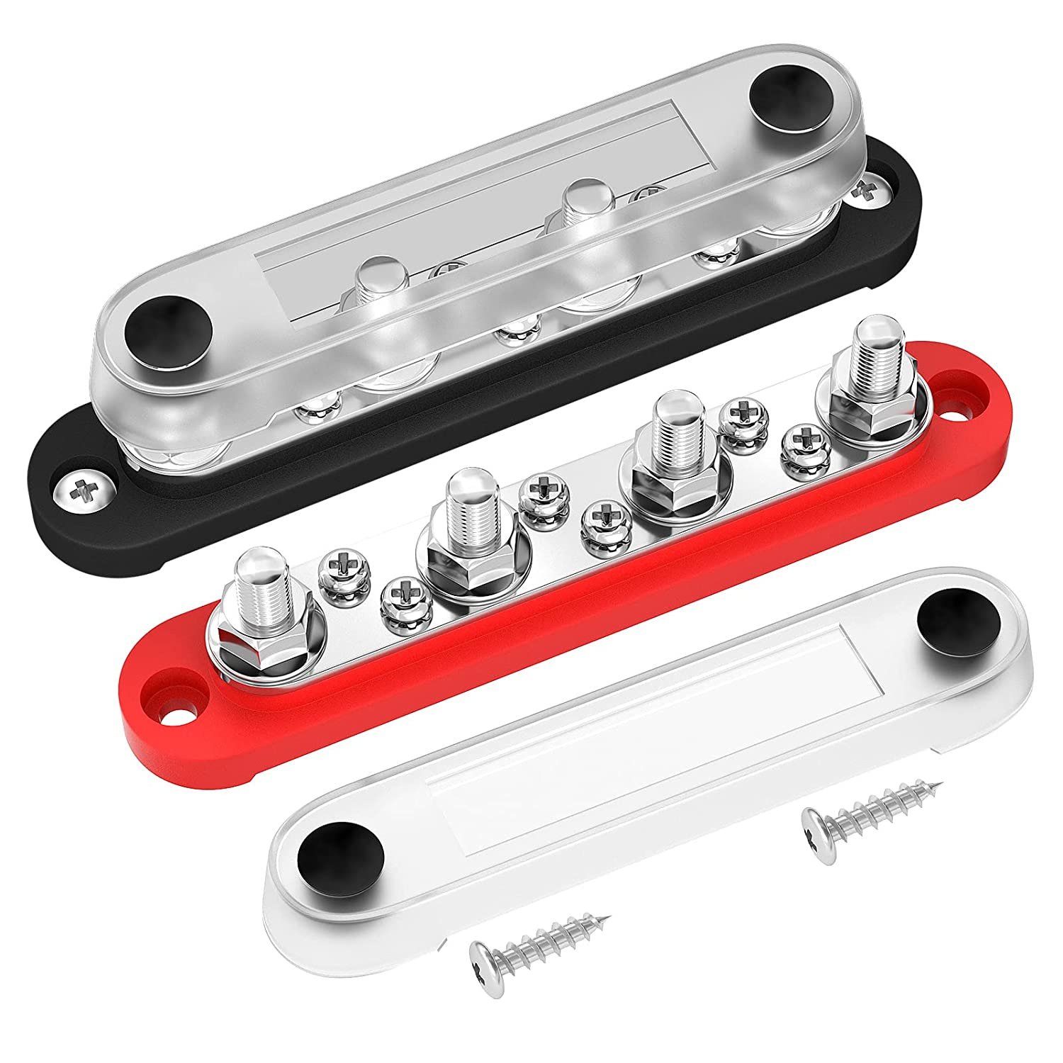 Bus Bar Terminal Block 4 X 5/16"" (M8) Terminal Stud, 6 X #8 (M4) Screw Terminal Positive & Ground