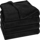 Fleece Blanket Queen Size Black 300Gsm Luxury Fuzzy Soft Anti-Static Microfiber Bed Blanket (90X90