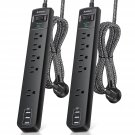 2 Pack Power Strip Surge Protector - 5 Widely Spaced Outlets 3 Usb Charging Ports, 1875W/15A With 