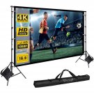 Projector Screen With Stand - 120 Inch Indoor Outdoor Projector Screen - 16:9 Hd 4K Thickened Wrin