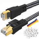 Cat 8 Ethernet Cable 100 Ft, Nylon Braided High Speed Flat Network Cable Shielded, 30Awg Lan Inter