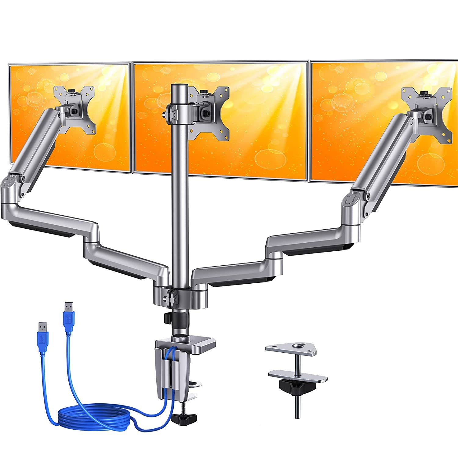 Triple Monitor Stand Mount, Fully Adjustable Articulating Gas Spring