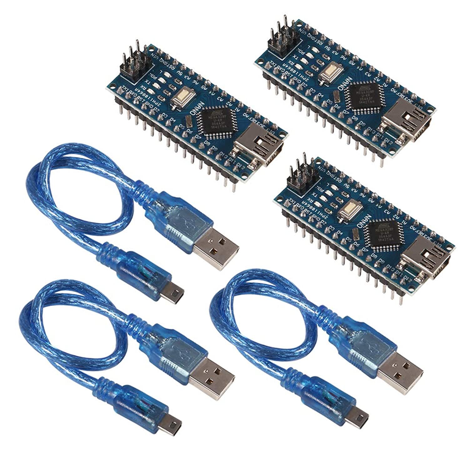 3Pcs For Arduino Mini Nano V3.0 Atmega328P 5V 16M Micro Controller Board Module With 3Pcs Usb Cabl