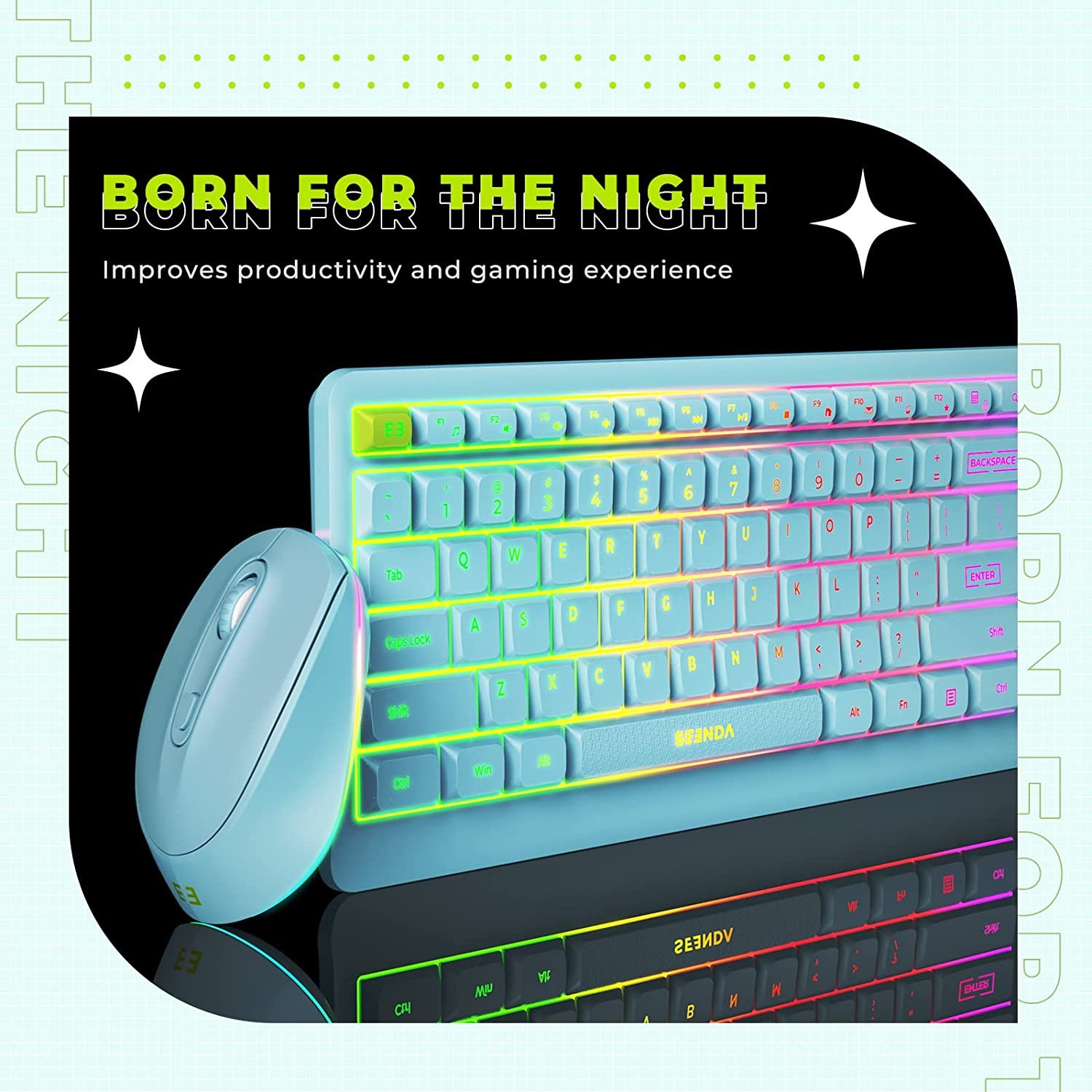 Wireless Keyboard and Mouse Combo Backlit, seenda Rechargeable FullSize Illuminated Cordless Keyb