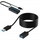 10 Ft 22AWG USB 3.0 Extension Cable - A-Male to A-Female in Black with 4-Port USB 3.0 Hub with Ind