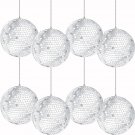 Mirror Ball With Attached String For Hanging Ring, Reflects Light, Party Favor, 4"" (8-Pack)