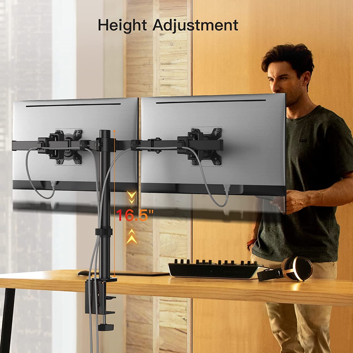 Dual Monitor Stand Mount 1732"", Adjustable Sliding Monitor Arms 26