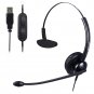 Usb Corded Headphone With Noise Cancelling Mic Single Ear Stereo Headset With Volume Control And M