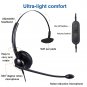 Usb Corded Headphone With Noise Cancelling Mic Single Ear Stereo Headset With Volume Control And M