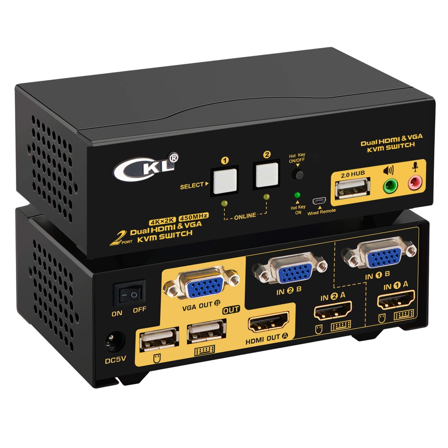 Hdmi Vga Kvm Switch Dual Monitor 2 Port Extended Display 922Hv, Black, Model:-922Hv