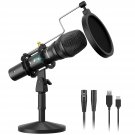 Usb/Xlr Podcast Dynamic Microphone, Studio Mic Kit With Volume Control, Shock Mount, Pop Filter, I