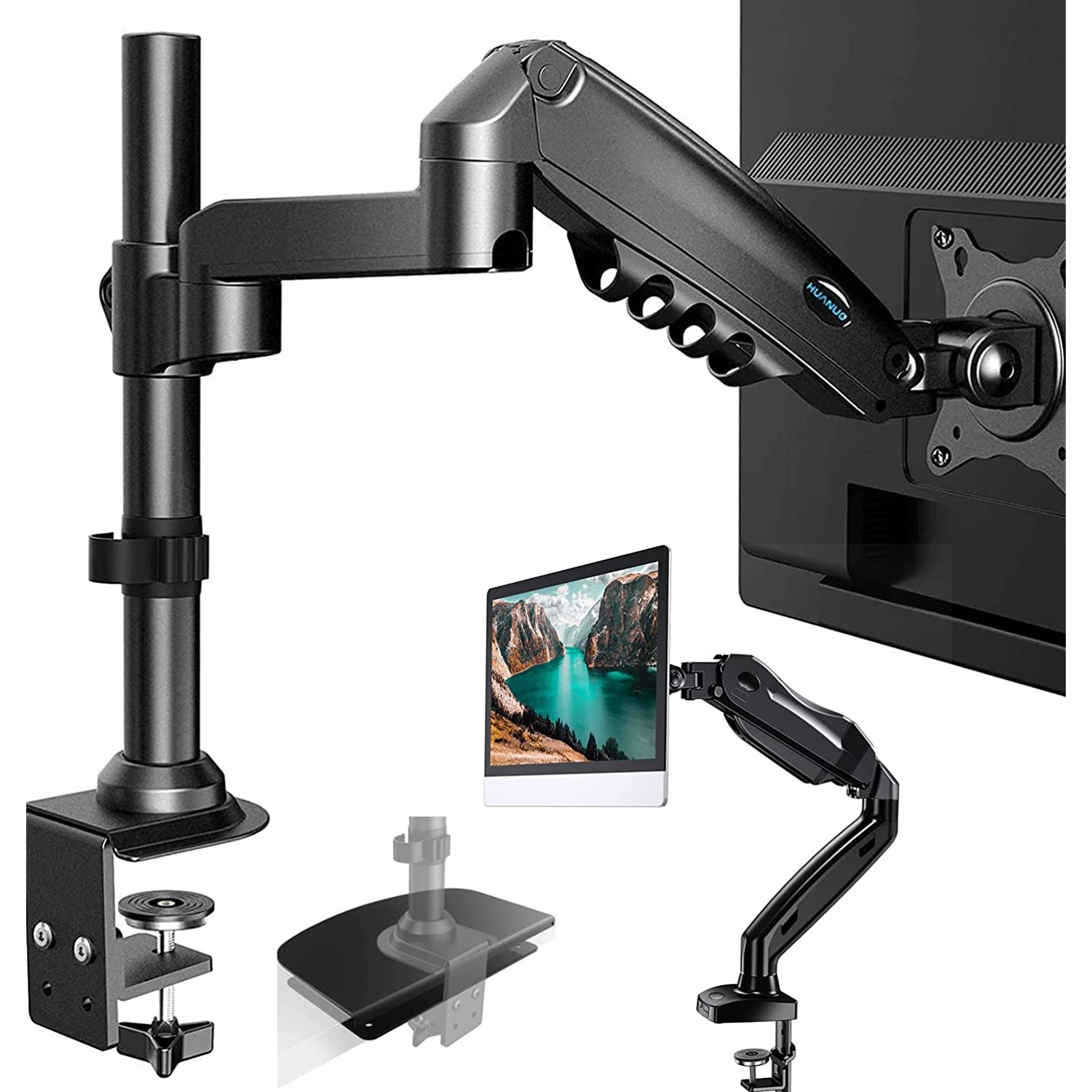 HUANUO Single Monitor Stand + Single Monitor Mount + Steel Monitor