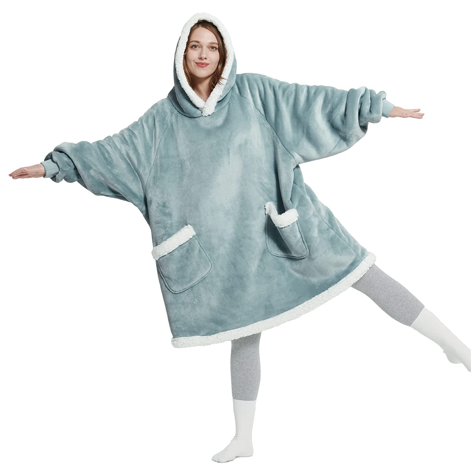 Wearable Blanket Hoodie - Sherpa Fleece Hooded Blanket For Adult, Warm & Comfortable Blanket Sweat