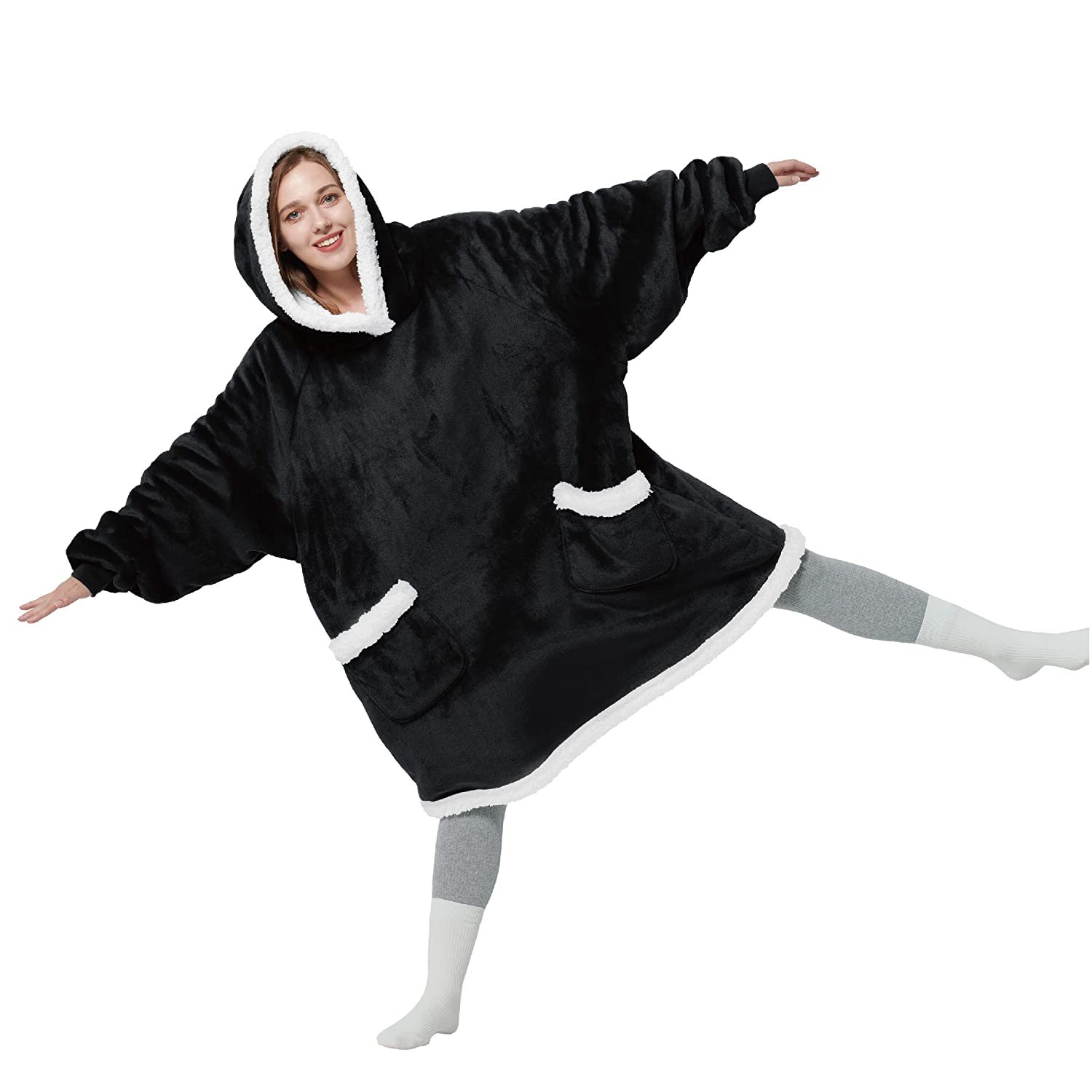 Wearable Blanket Hoodie - Sherpa Fleece Hooded Blanket For Adult As A Gift, Warm & Comfortable Bla