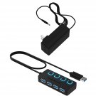 4-Port USB 3.0 Hub with Individual LED Power Switches with 5V 4A 100V-240V to DC Power Adapter Sup