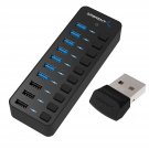 60W 10 Port USB 3.0 Hub Includes 3 Smart Charging Ports with Individual Power Switches and LEDs an