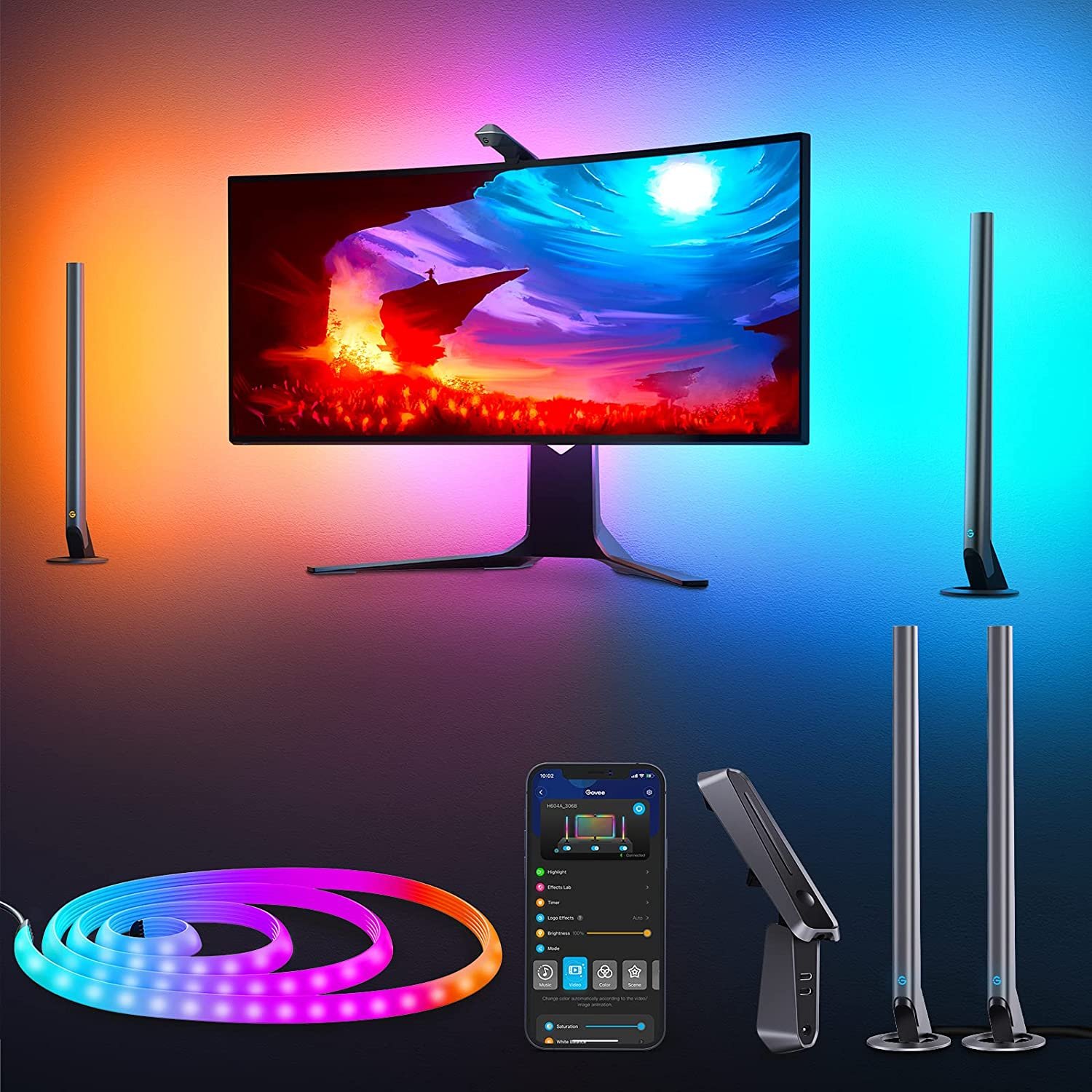 Led Strip Lights(55'') & Gaming Light Bars(17'') With Camera, Smart Wi-Fi Rgbic Dreamview G1 Pro G