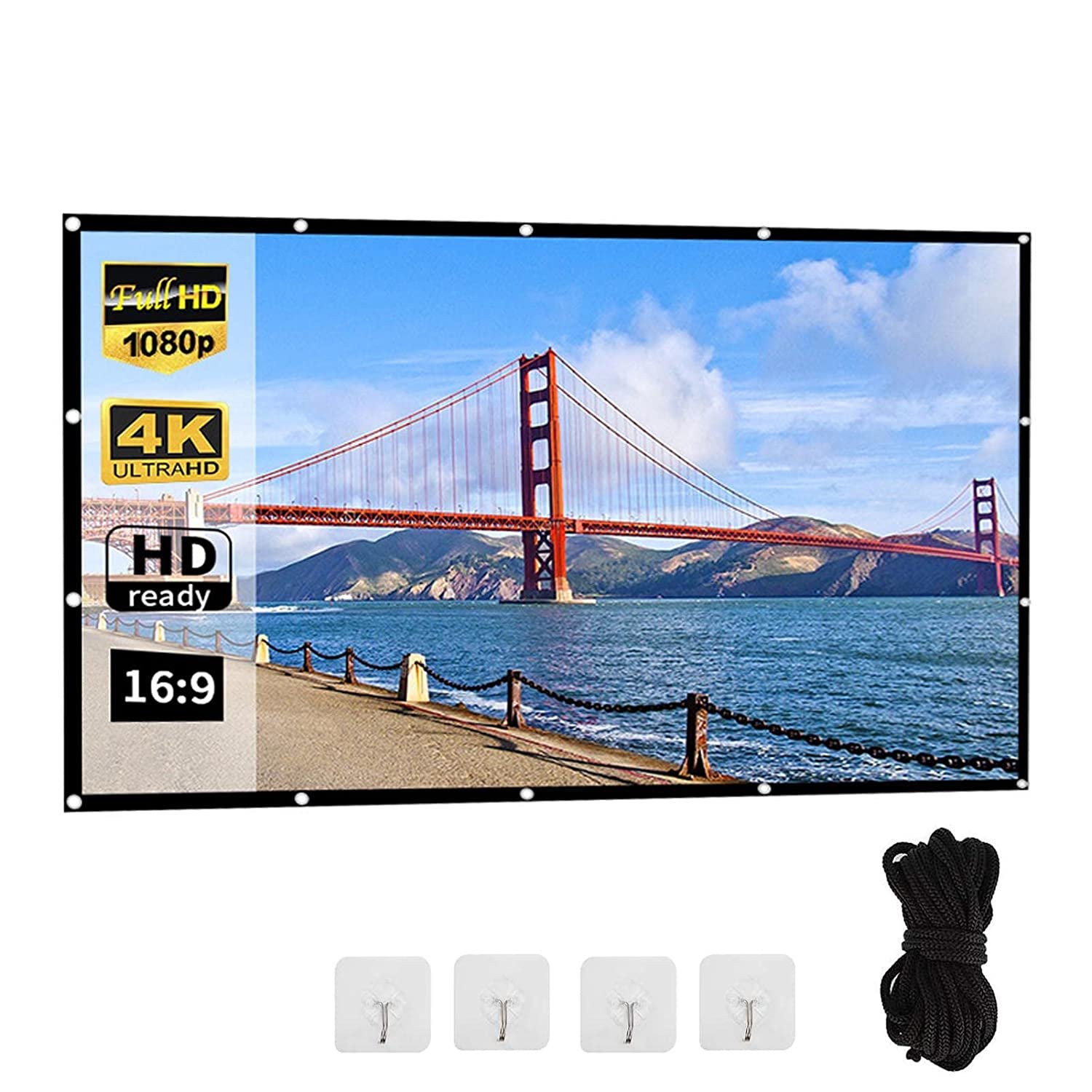 16:9 Hd 100-Inch Projector Screen Curtain, For Multiple Scenes, Foldable Anti-Crease, Easy To Carr