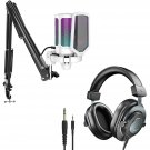 Pc Rgb Microphone Kit, 3.5Mm/6.35Mm Over-Ear Headphones, Computer Microphone With Pop Filter, Shoc