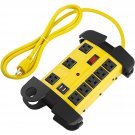 Heavy Duty Power Strip With Usb, Workshop 8 Outlet Surge Protector 2700 Joules, Industrial Metal 1